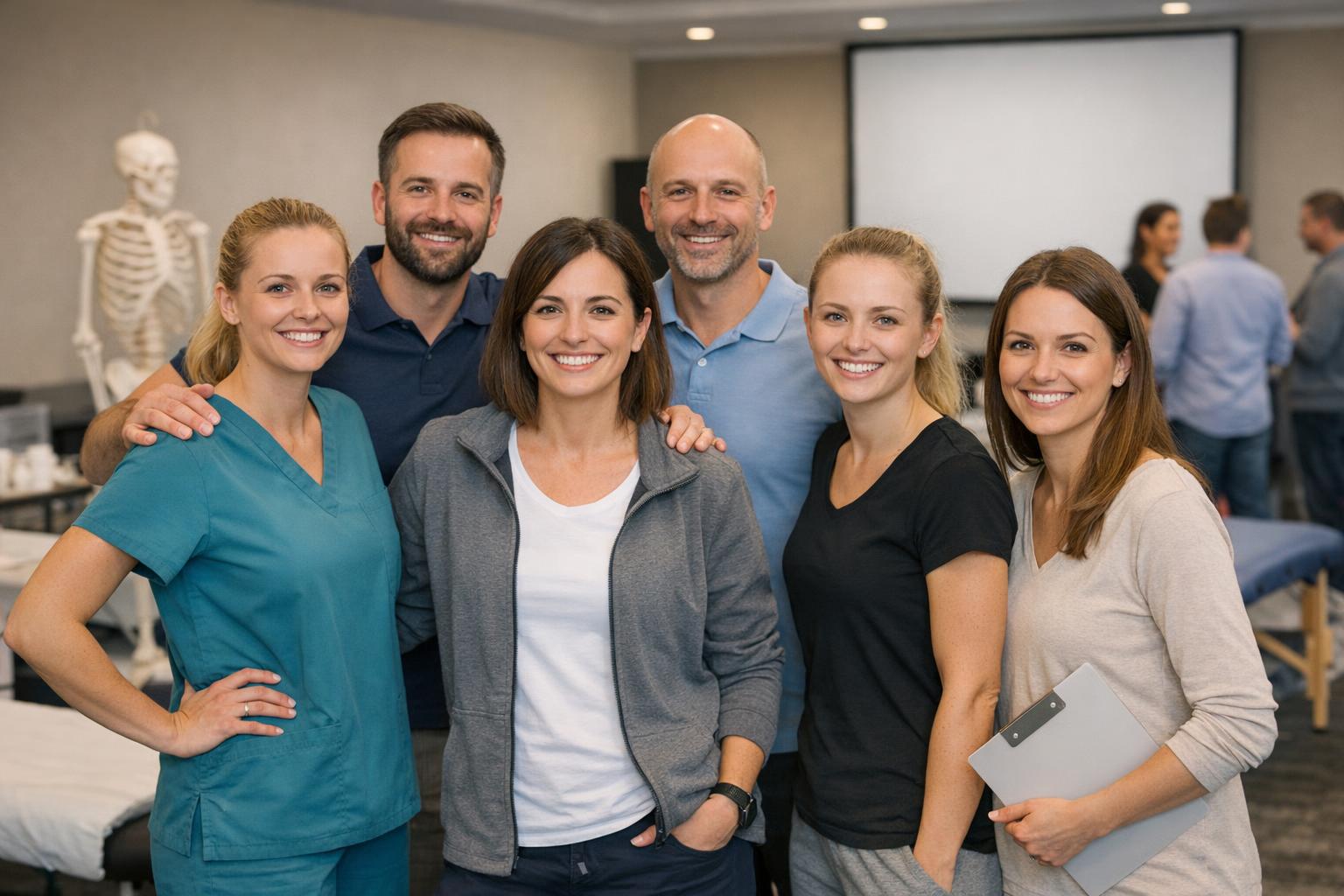 zdjęcie: grupa fizjoterapeutów na konferencji szkoleniowej